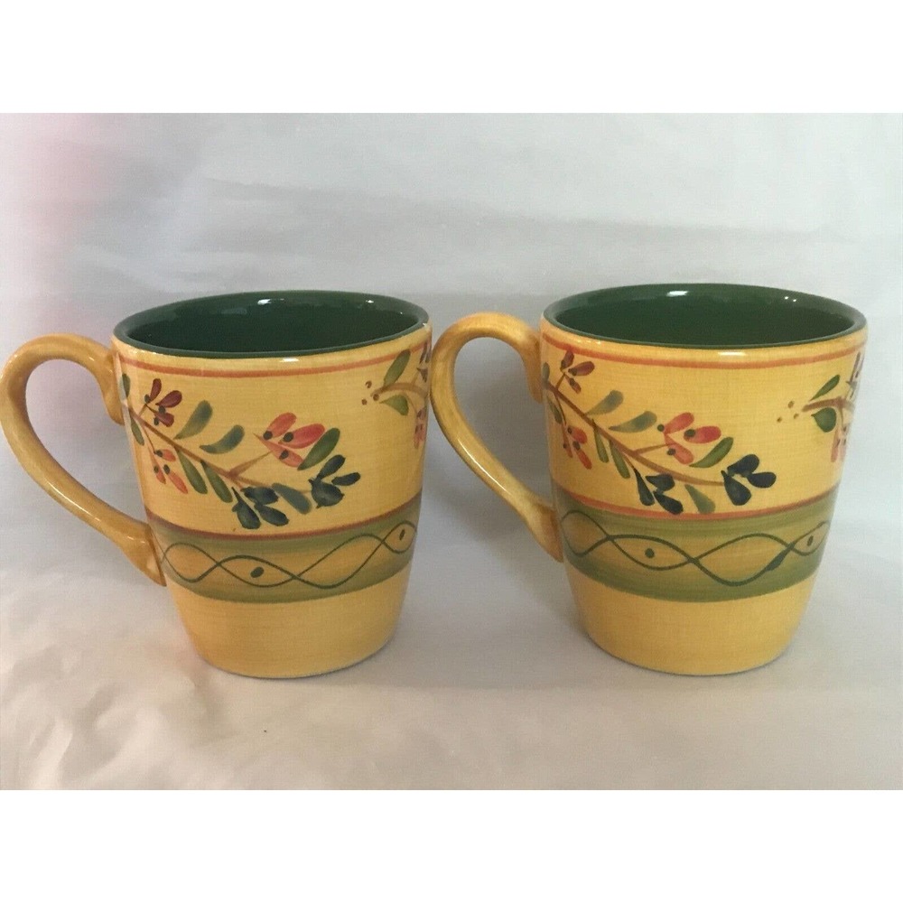 Tabletops Gallery Provincial Le Fleur Coffee Mug/Cup set of 2 Hand Paint/Crafted